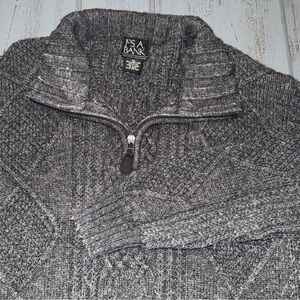 Jos. A. Bank Executive Collection XL Cable Knit Sweater Lamb Wool Nylon Gray Zip